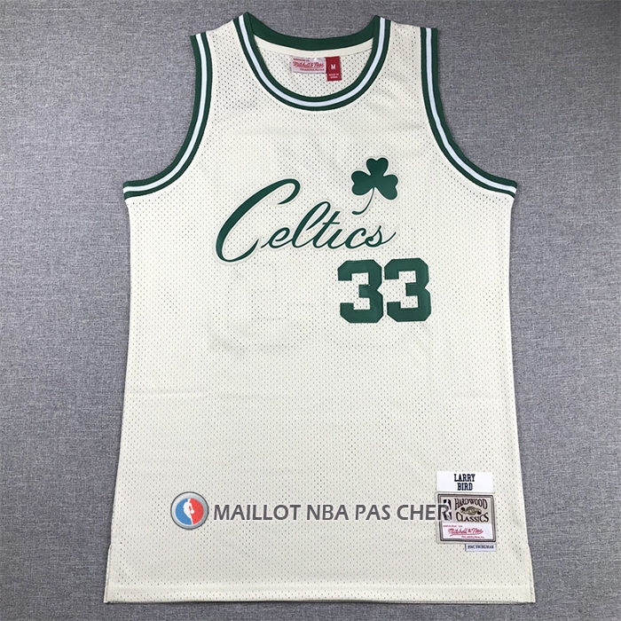 Maillot Boston Celtics Larry Bird NO 33 Mitchell & Ness Chainstitch Creme